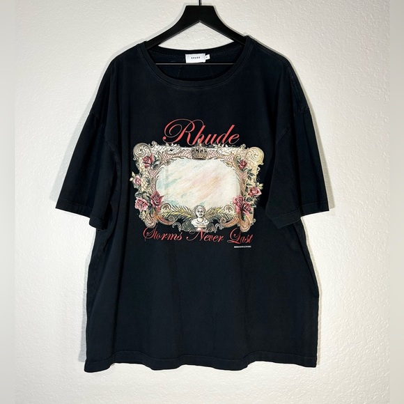 Rhude Storms Never Last T Shirt The Mirror Black Oversized Mens Tee - Picture 2 of 6